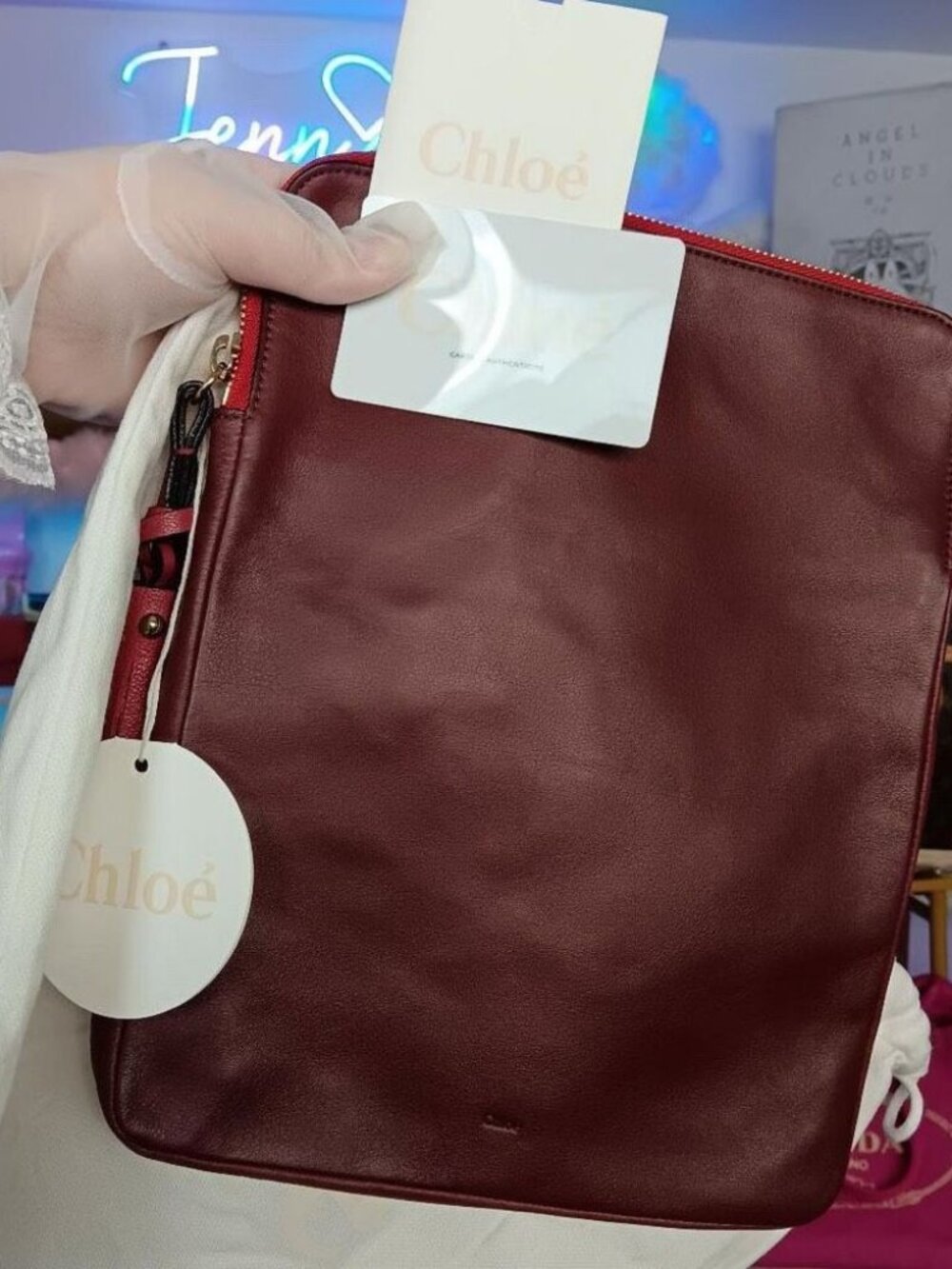 Chloe Dark Red Maroon Leather Zip  Eva iPad Cover Case Pouch